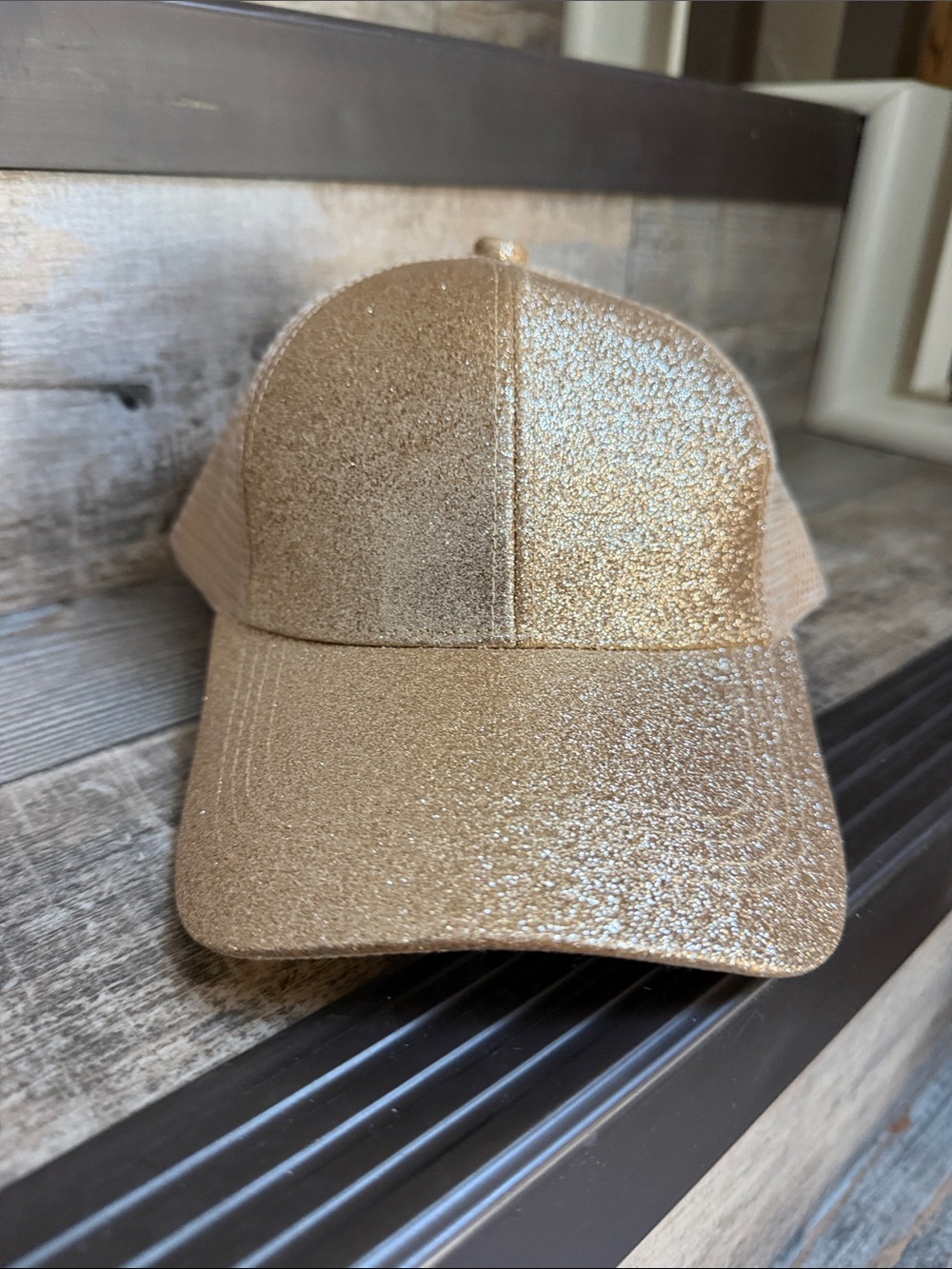 NWOT CC Kid's Shimmer Gold Glitter Ponytail Trucker Hat